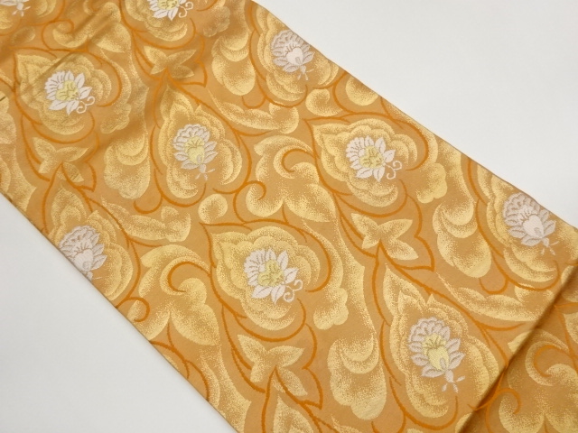 Nagoya obi woven with floral leaves and abstract pattern